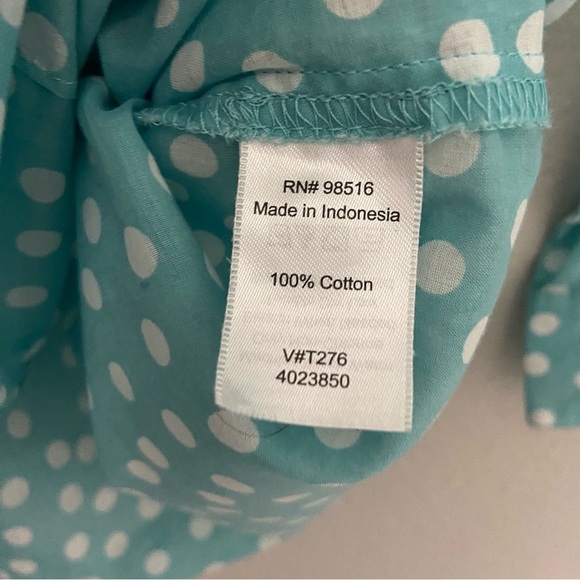 Coldwater Creek No Iron Aqua Blue Polka Dot Button Up 100% Cotton Sz S/8 - Picture 6 of 7